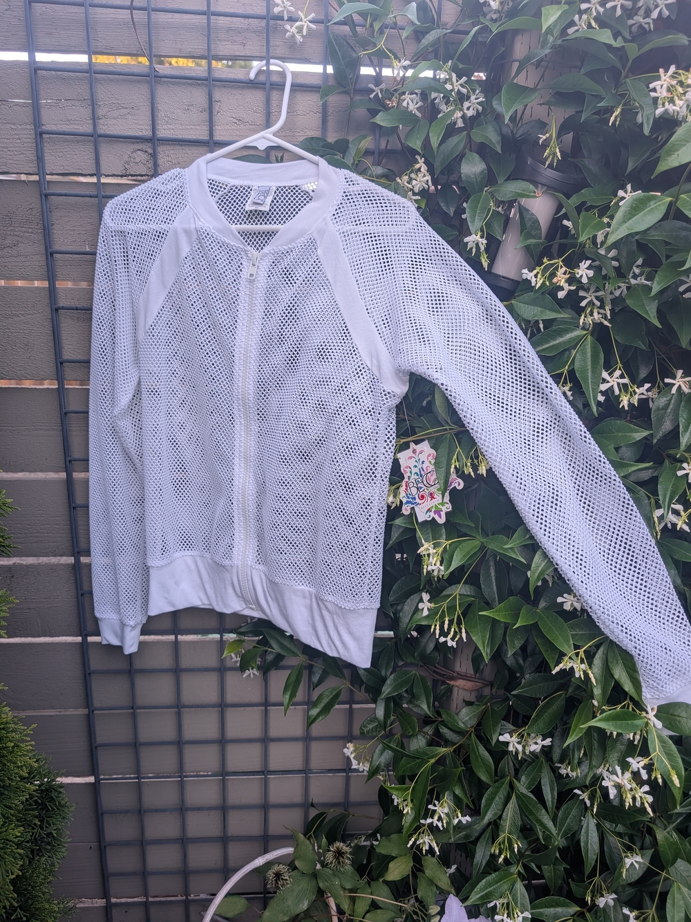 White Mesh Zip-Up Jean Jacket by